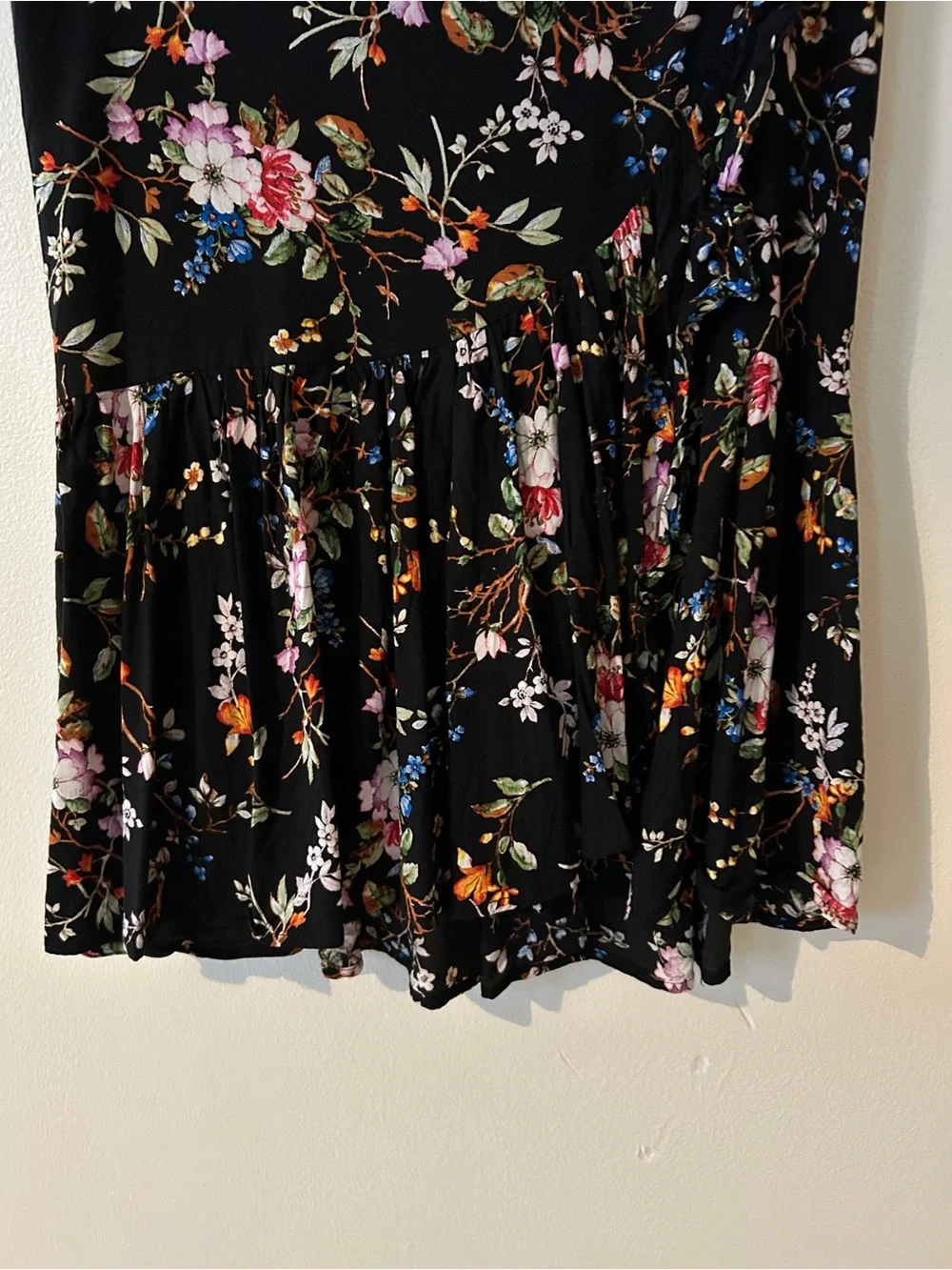Black Floral Midi Skirt with Ruffle Hem